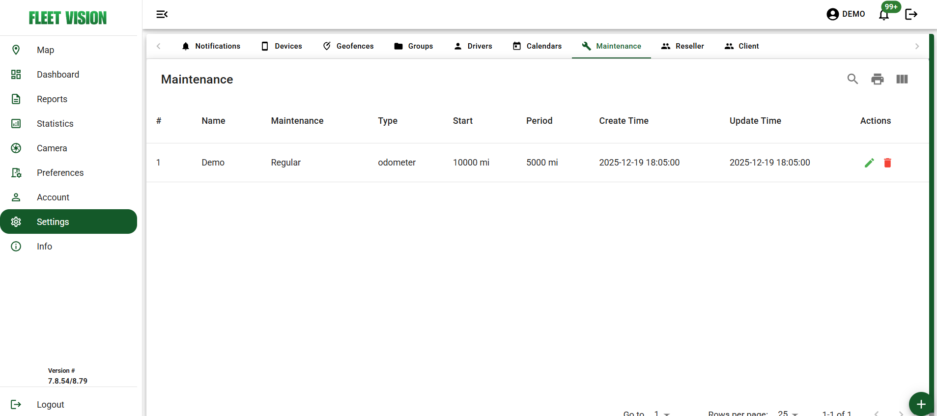 Maintenance Configuration Form